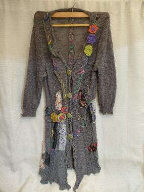 Rare Atmosphere Patchwork Knit Cardigan - Colorful Boho Festival Style - S